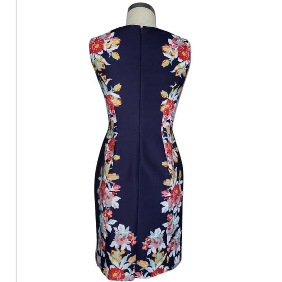 Tahari ASL Floral Block Print Sleeveless Sheath Dress Size 2P Blue Multi Office - Picture 3 of 13